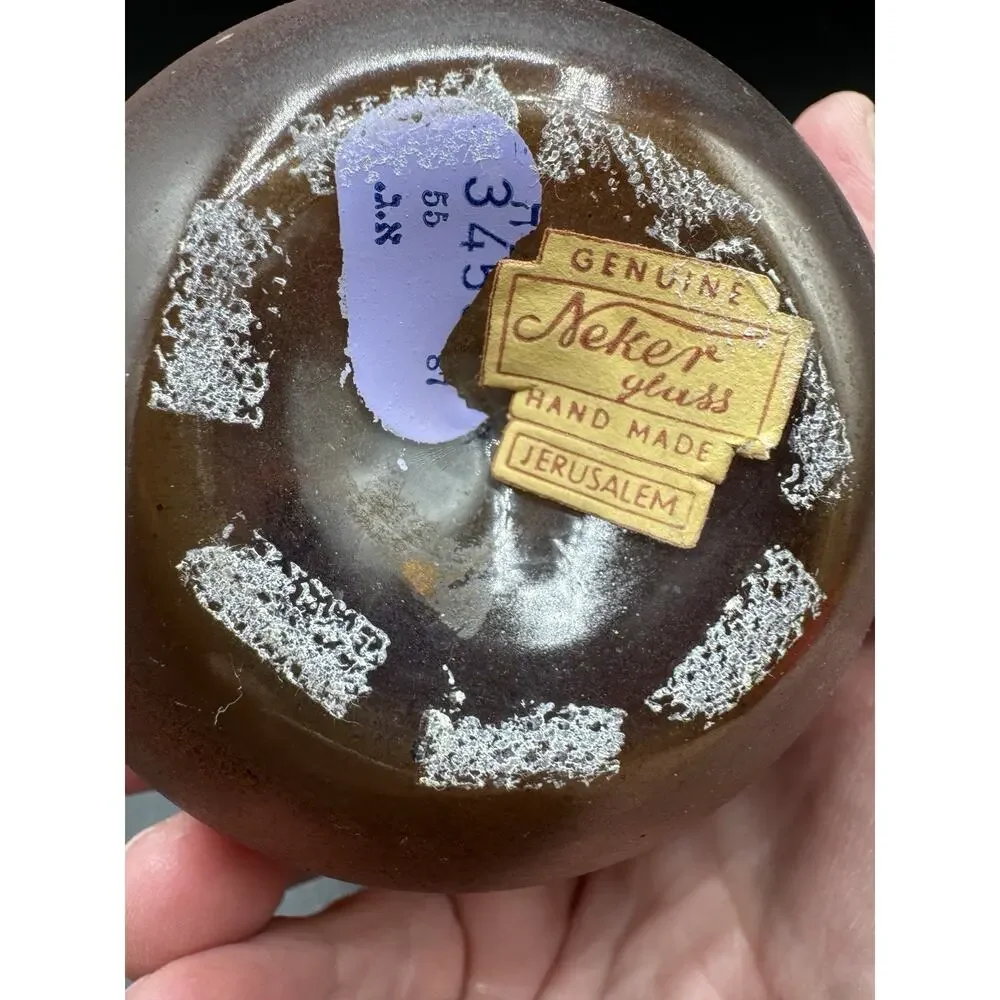 Genuine Israeli NEKER ART GLASS VASE Unique Handmade Delicate Frosted W Tag -S1R